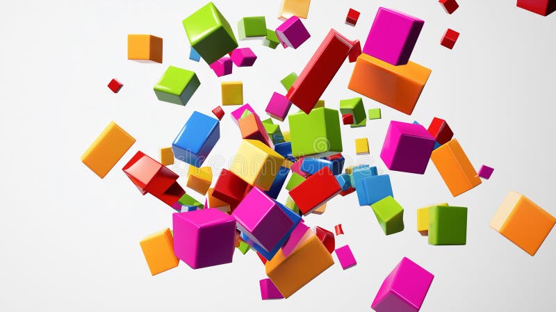 Colorful 3D Floating Cubes in Glossy Abstract Motion Dynamic and Reflective Design vector illustration