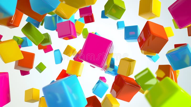 Colorful 3D Glossy Cubes Floating in Abstract Space Bright Geometric Shapes in Motion vector illustration
