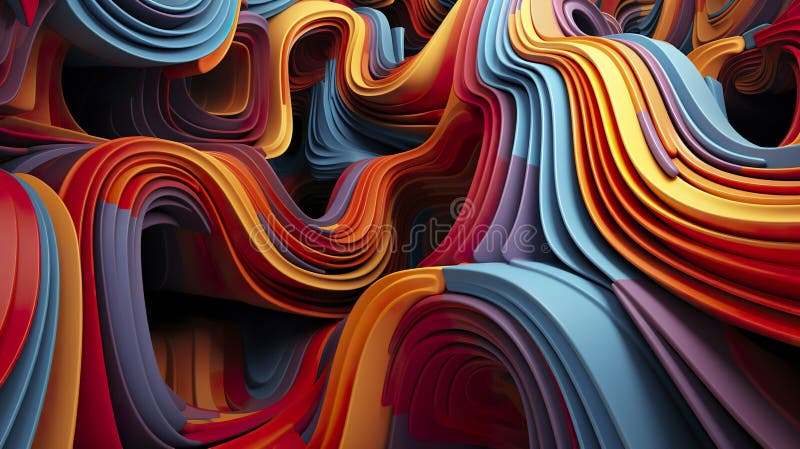 Colorful 3D Waves in Visual Symphony on a High-quality Abstract Background. Stock Illustration 