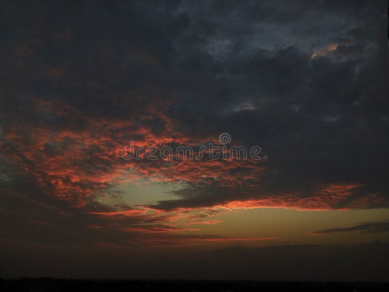 Colorful Dark Yellow Sunset Twilight Evening Sky Panorama Image. Stock ...