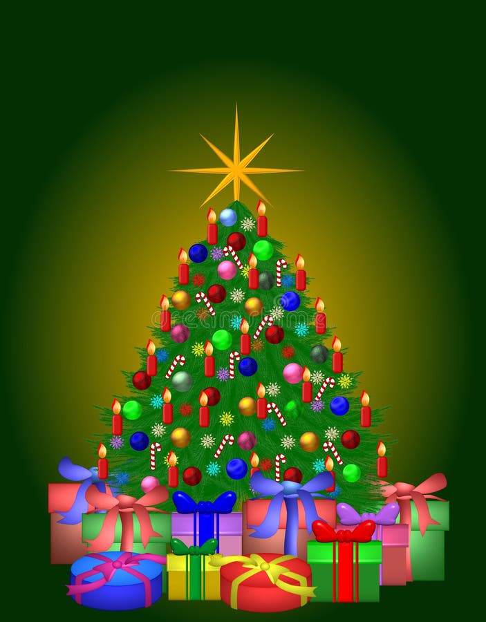 Colorful Decorated Christmas tree with presents vector illustration