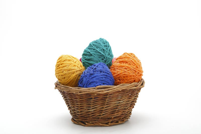 Colorful decorated easter eggs from wool yarn. royalty free stock photos