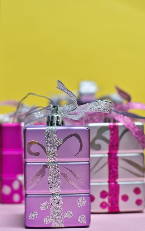 Colorful Decorative Gift Boxes with Bows. Stock Photo Image of