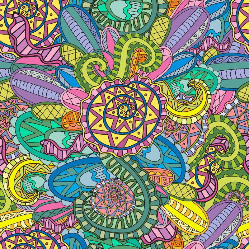 Colorful Decorative Seamless Hand Drawn Doodle Nature Ornamental Curl ...