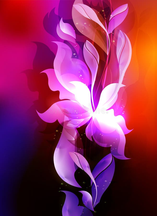 Colorful Design with Abstract Silhouettes of Light Leaves and Flowers ...