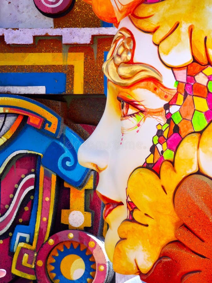 Mosaic Faced Woman - Side Profile - The Hogueras de San Juan Festival - A Closer View royalty free illustration