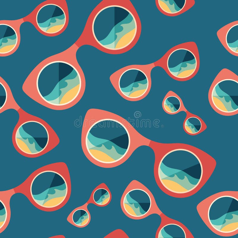Sunglasses beach reflection flat icon seamless pattern. stock illustration Sunglasses beach reflection flat icon seamless pattern. stock illustration