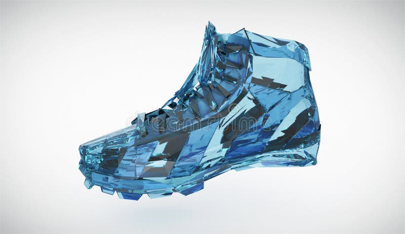 Colorful diamond sports shoes, low poly sneakers with hard edges and shiny faces. Sports fitness achievement metaphor stock illustration Colorful diamond sports shoes, low poly sneakers with hard edges and shiny faces. Sports fitness achievement metaphor stock illustration