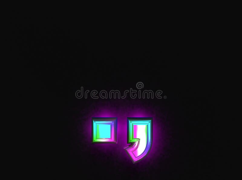 Colorful dichroic glass font - period full stop and comma isolated on dark, 3D illustration of symbols royalty free illustration