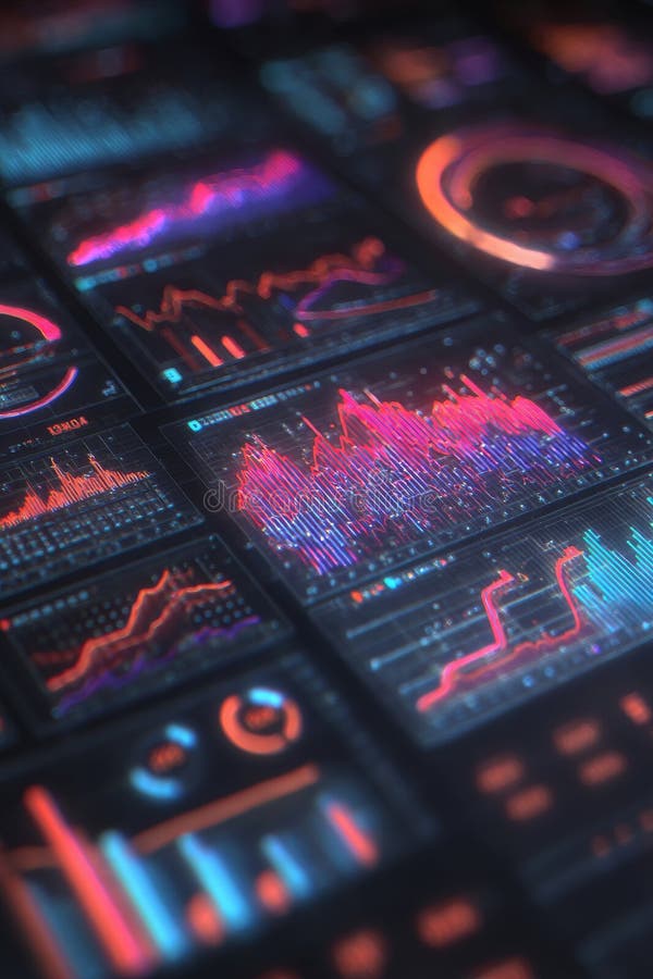 Colorful Digital Data Visualization With Graphs and Metrics Displayed on Screens at a Tech Office royalty free stock photos