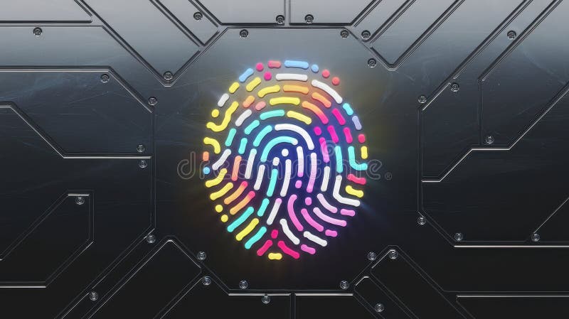 Colorful digital fingerprint symbolizing security and technology. stock illustration