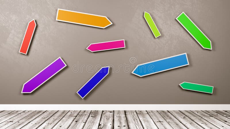 Colorful Directional Arrows Road Sign Against Gray Wall royalty free illustration Colorful Directional Arrows Road Sign Against Gray Wall royalty free illustration
