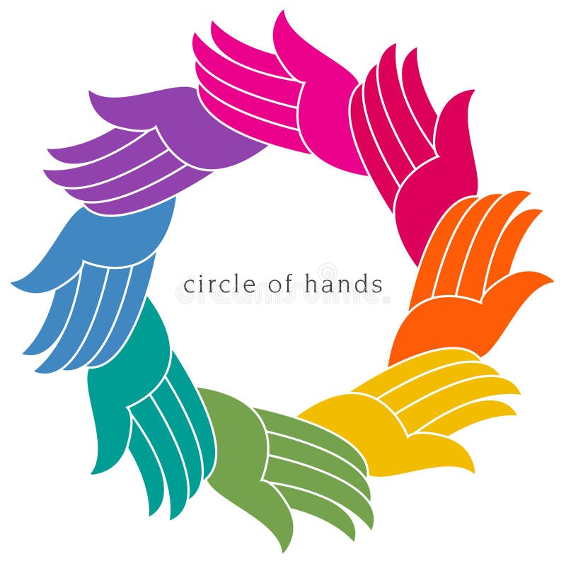 A colorful diverse circle of hands stock illustration