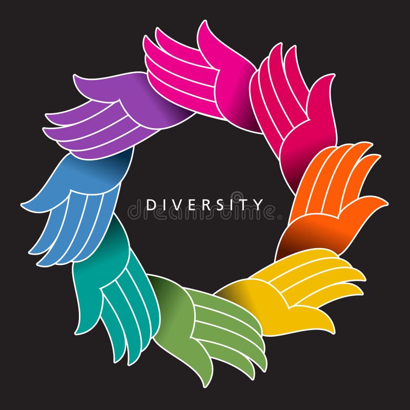 A colorful diverse circle of hands stock illustration