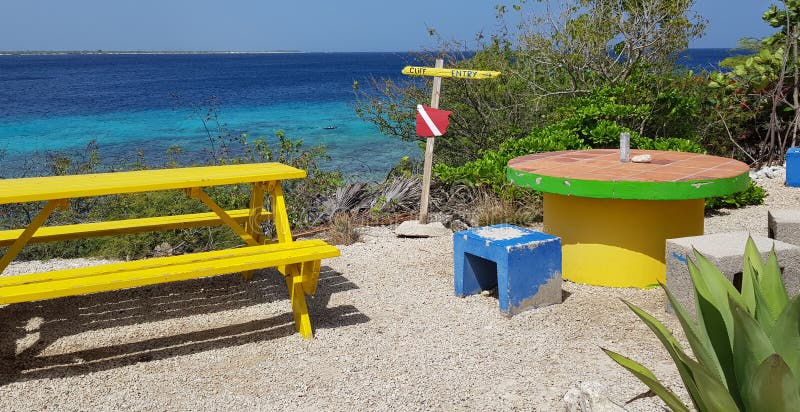 Colorful diving place to rest on Bonaire beach