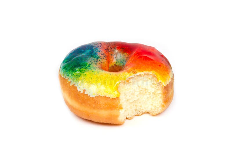 Colorful Donut with Bite Missing on White stock photography