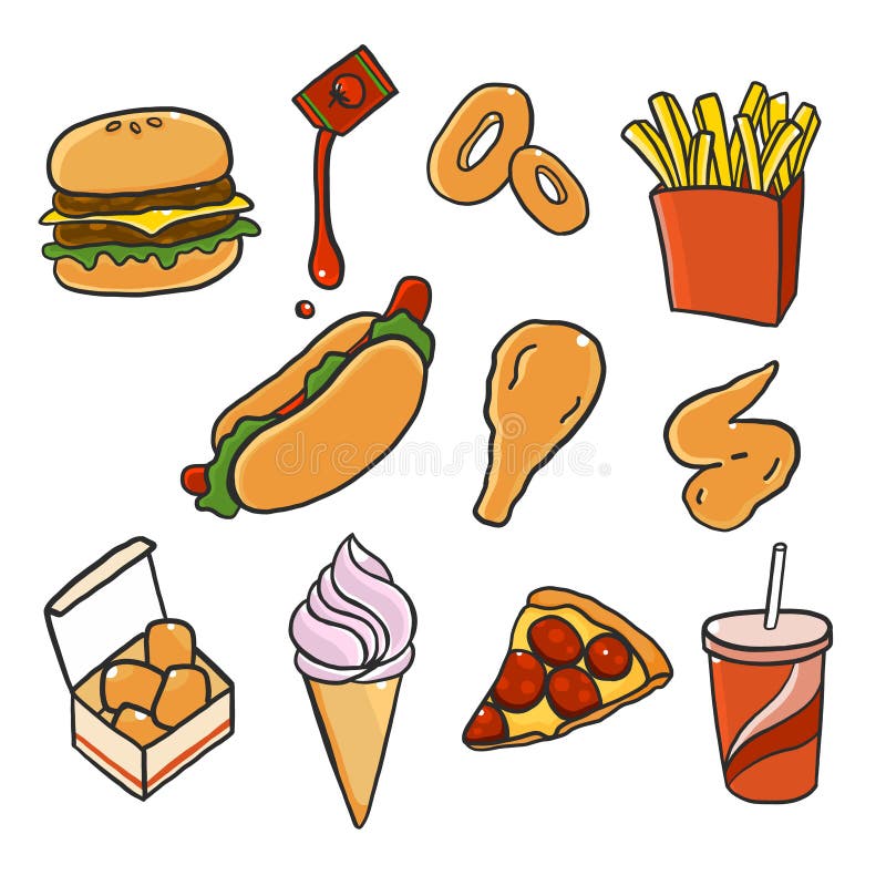 Colorful Doodle Fast Food Menu. Hand Drawing Styles with Junk Food ...