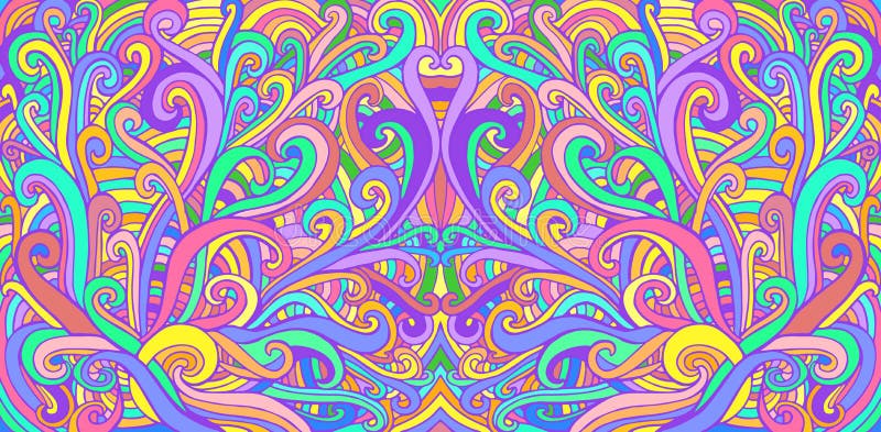 Colorful doodle waves abstract psychedelic background. Decorative surreal wavy texture. Vector hippie fantasy style vector illustration