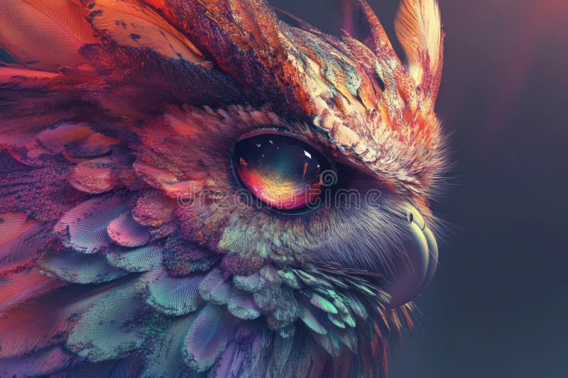 A colorful double-exposure painting of an abstract animal Owl. royalty free stock image