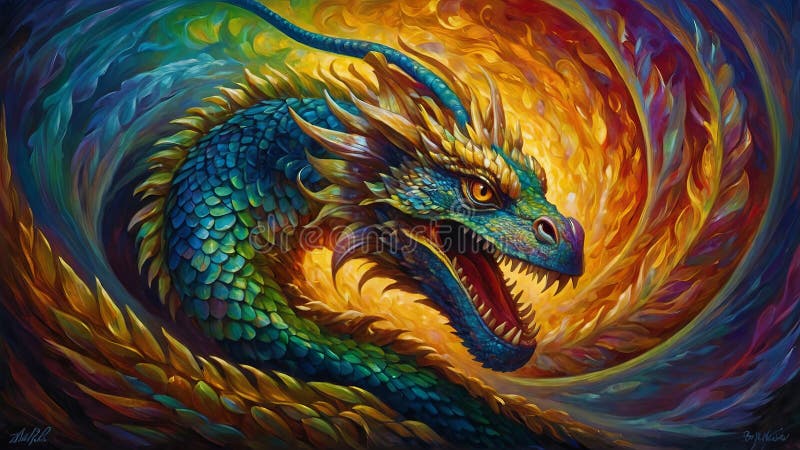 A Colorful Dragon with a Mouth Open and a Long Tail Stock Illustration ...