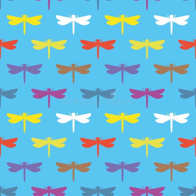 Colorful dragonflies on a blue background. royalty free illustration