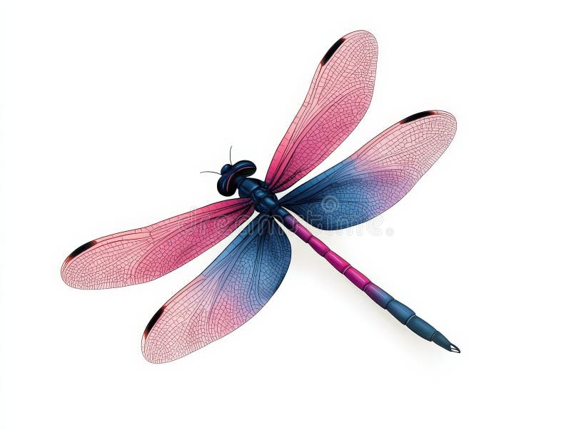 Colorful dragonfly white isolate background stock illustration