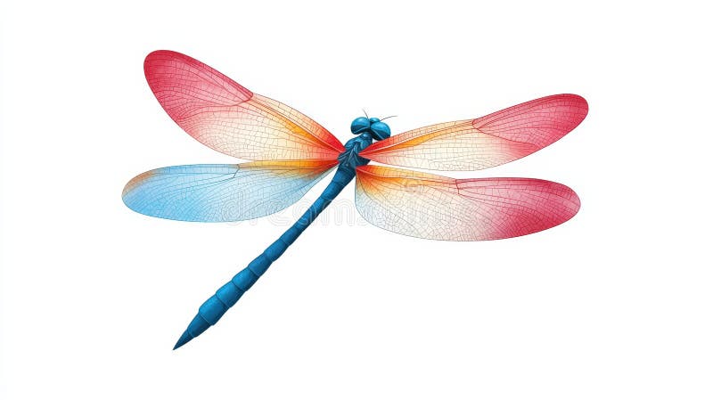 Colorful dragonfly white isolate background royalty free illustration