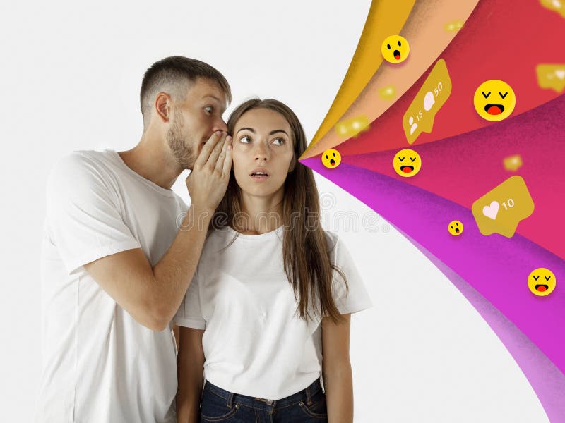 Colorful drawing in cartoon style collaged with portrait of young caucasian couple with waves of likes, emotions, social. Colorful drawing in cartoon style stock photos Colorful drawing in cartoon style collaged with portrait of young caucasian couple with waves of likes, emotions, social. Colorful drawing in cartoon style stock photos