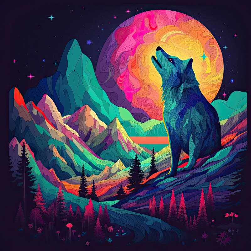 Premium AI Image  anime wolf in a field of flowers with a full moon in the  background generative ai