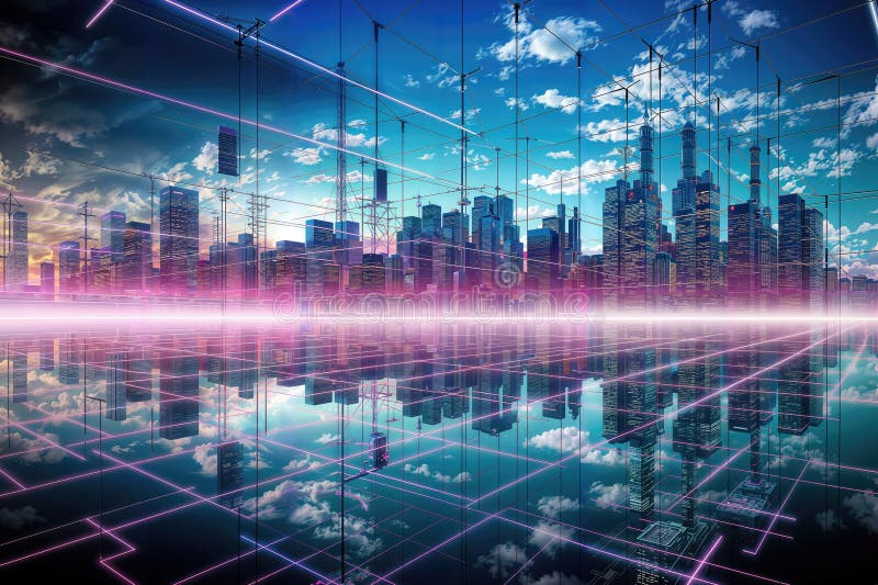 Digital abstract of a translucent metropolis. Generative AI royalty free illustration