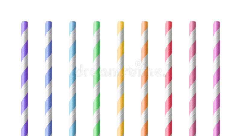 Colorful drinking Straws isolated on white background. Drink tube made from paper material.  Clipping path