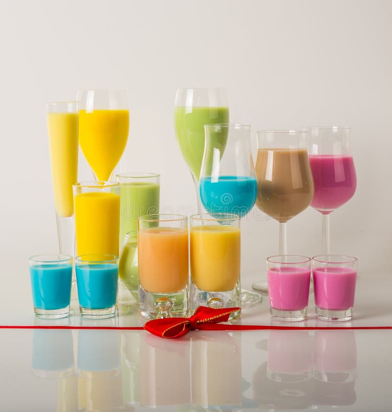 Colorful Drinks Based on Milk Liqueurs, Unique Pastel Colors of Stock