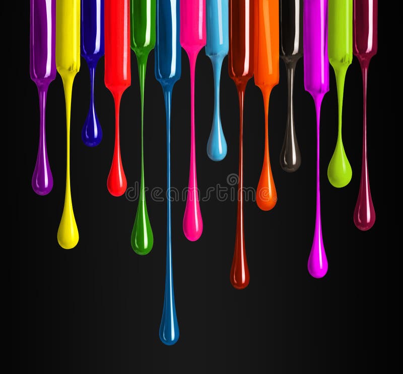 Colorful Drops of Nail Polish Drip from Brushes Isolated on White ...