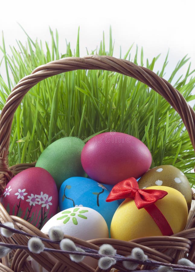 Colorful easter eggs in the basket