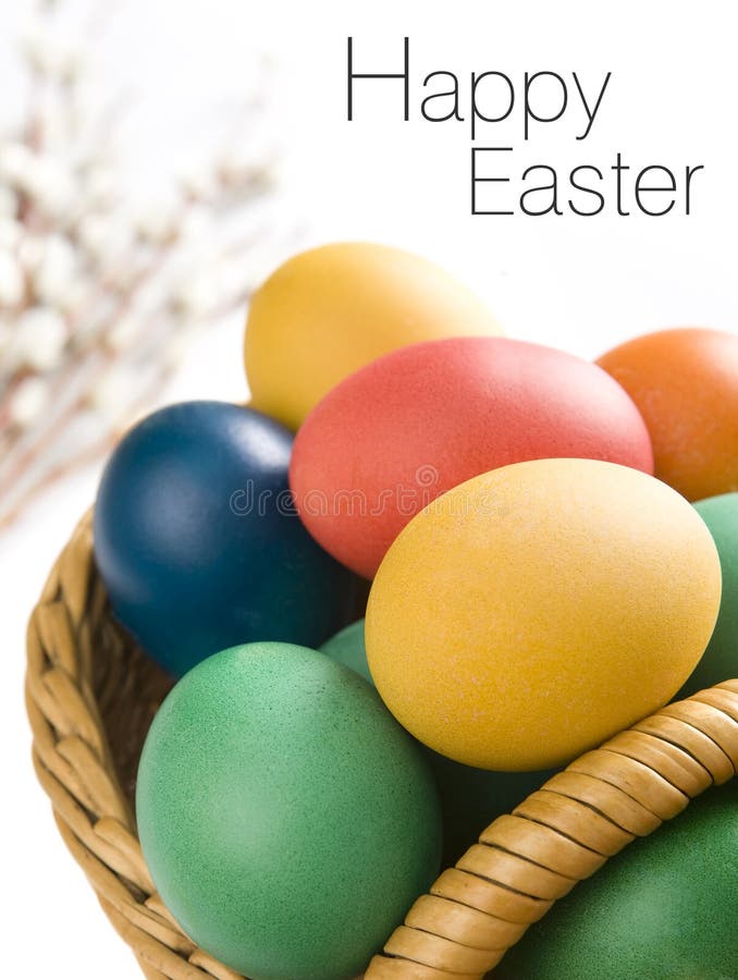 Colorful easter eggs in a basket