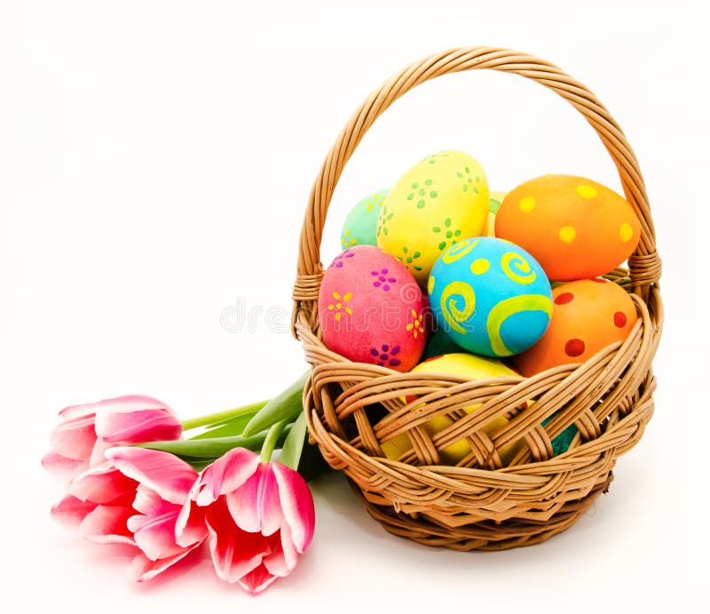 Colorful Easter Eggs In Basket Stock Photo Image of collect, green