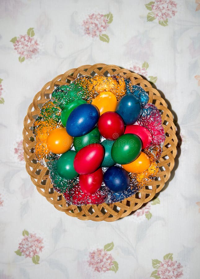 Colorful Easter Eggs in Basket. Happy Easter, Christian Religious ...