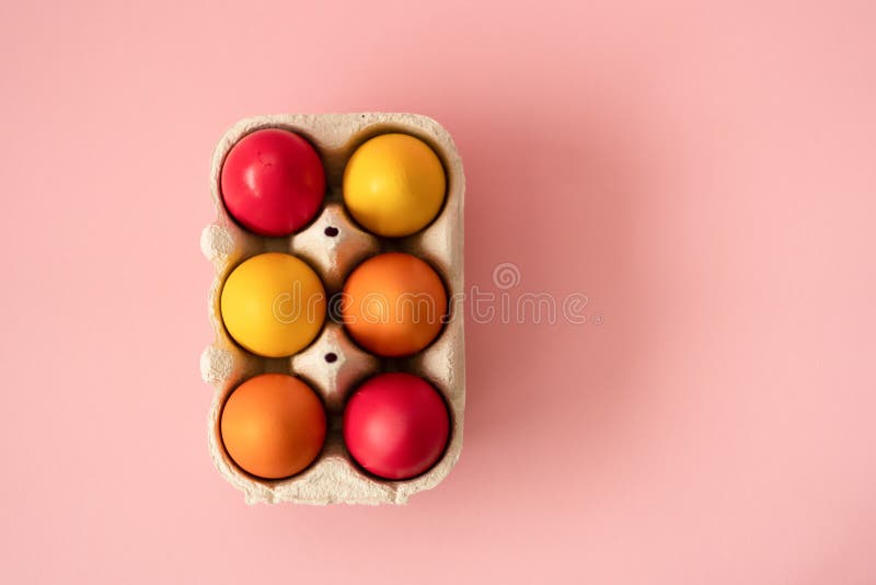 Colorful Easter Eggs in Box with Pink Background Stock Image Image of