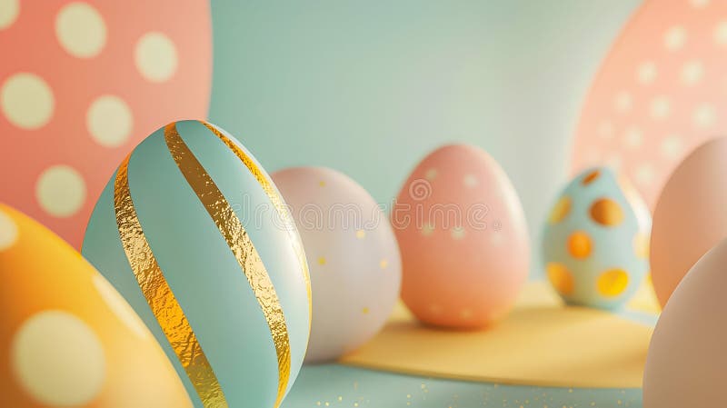 Colorful Easter eggs with decorative patterns arranged on a soft surface in a light pastel setting vector illustration