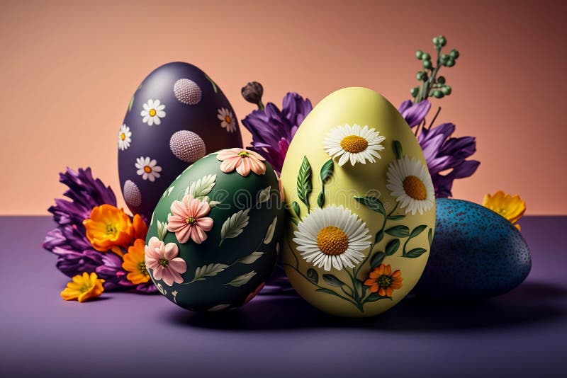 Happy Easter day colorful eggs, colorful easter nest with easter eggs, Digital Art. Easter day Concept