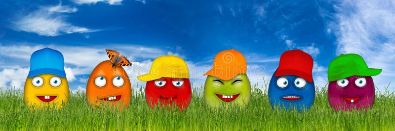 Colorful easter eggs with funny faces