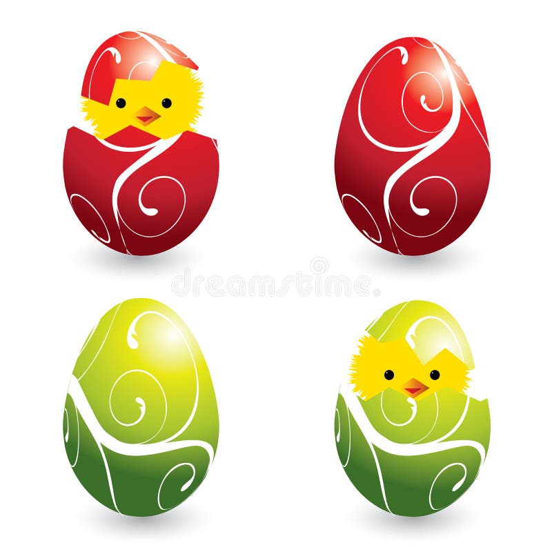 Colorful easter eggs and hatching chicks royalty free illustration