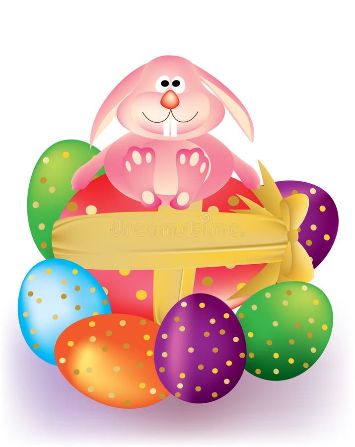 Colorful Easter eggs with ribbon and Bunny Rabbit