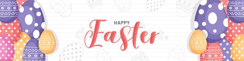 Colorful eggs decorated website header or banner with stylish text of Happy Easter Celebration. vector illustration