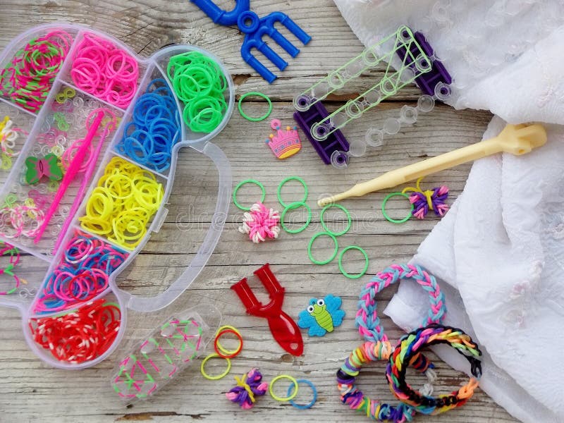 Colorful Rainbow loom bracelet rubber bands Stock Photo - Alamy