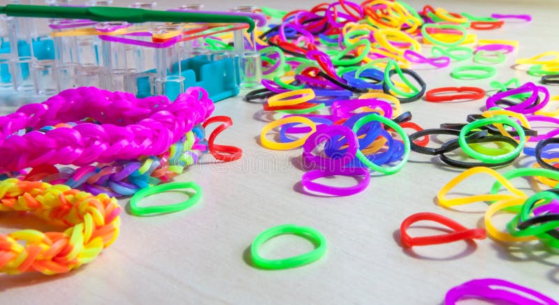 Colorful rainbow loom bracelet rubber bands Stock Photo - Alamy