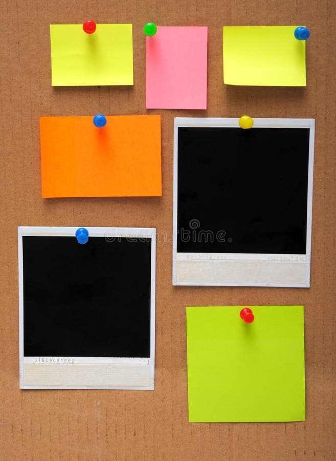 Colorful empty notes and photo frames