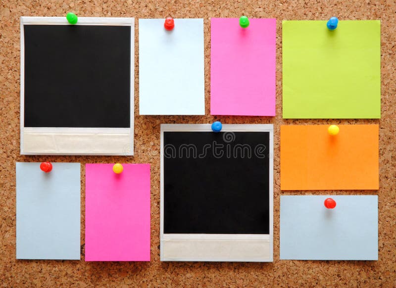 Colorful empty notes and photo frames