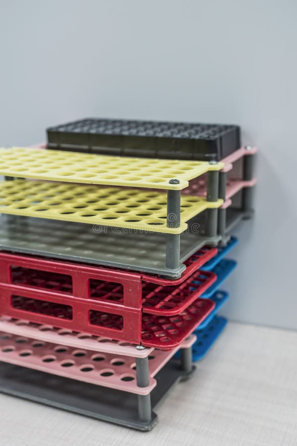 Colorful Eppendorf Rack, Microcentrifuge Tube Holder Stock Photo