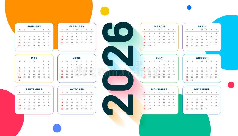 Colorful 2026 event planner calendar template design vector illustration